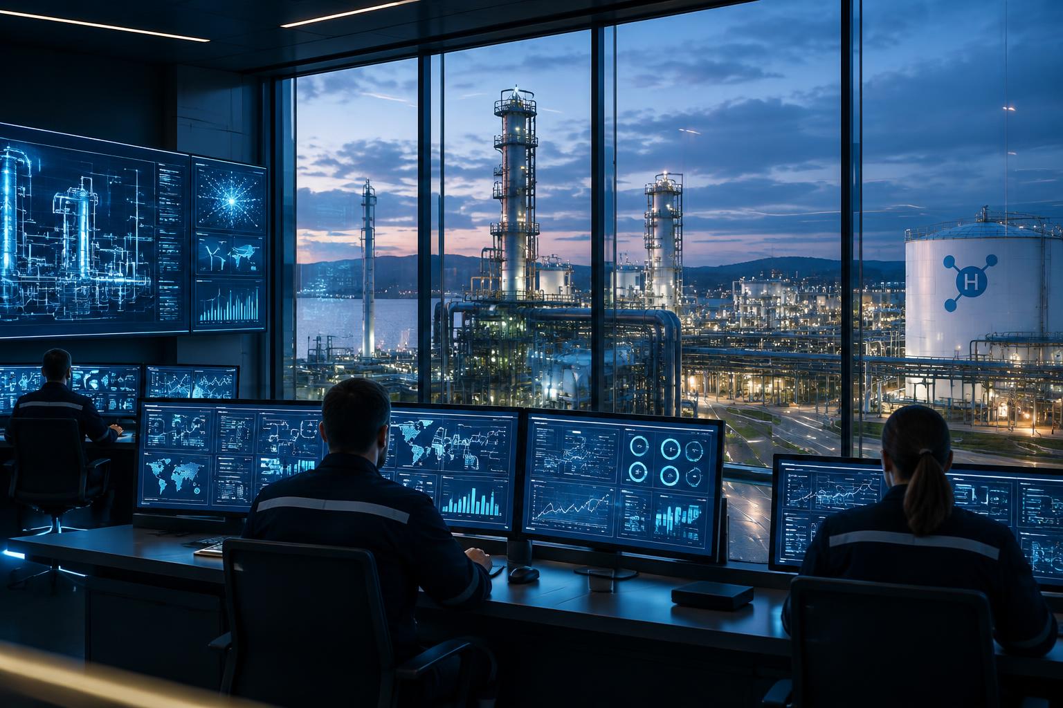 Industrial command centre coordinating a clean energy facility